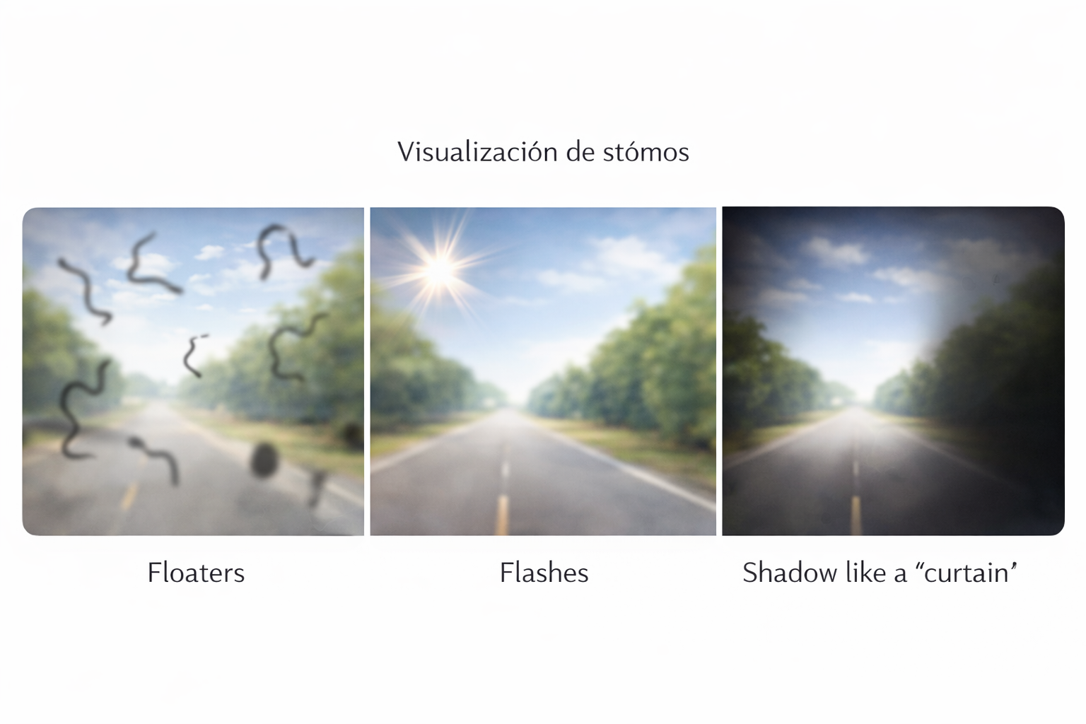 Representación de síntomas visuales de alarma que pueden requerir evaluación oftalmológica. No constituyen un diagnóstico.